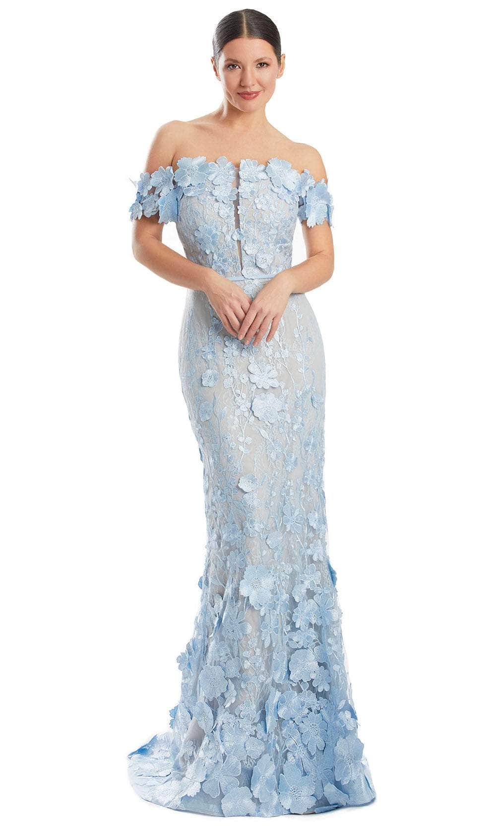 Alexander by Daymor 1971S24 - Off Shoulder Lace Applique Gown Prom Dresses 4 /  Light Blue