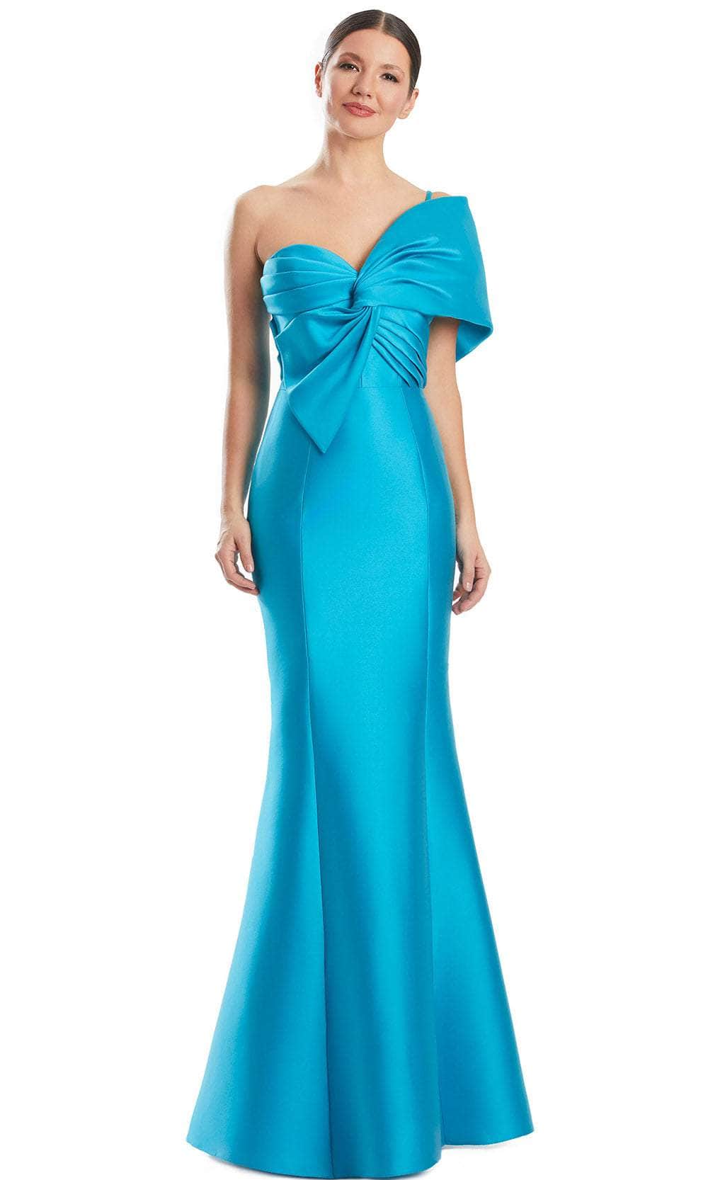 Alexander by Daymor 1977S24 - One Shoulder Bow Evening Dress Evening Dresses 4 /  Lagoon