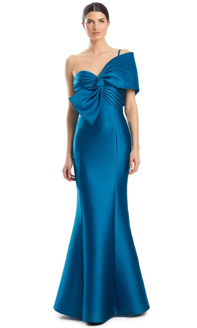 Alexander by Daymor 1977S24 - One Shoulder Bow Evening Dress Evening Dresses 4 /  Storm Blue
