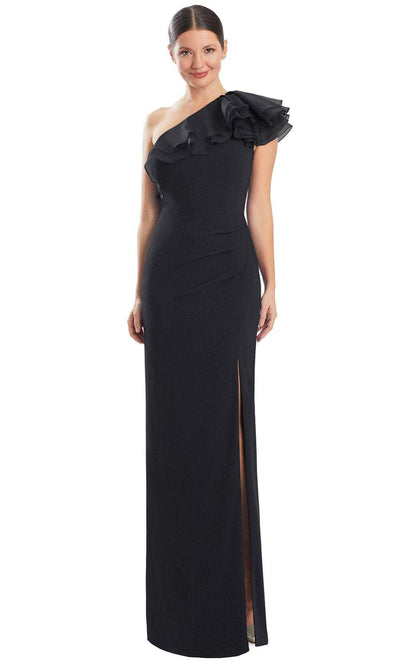 Alexander by Daymor 1982S24 - Asymmetrical Neck Column Silhouette Gown Prom Dresses 4 /  Black