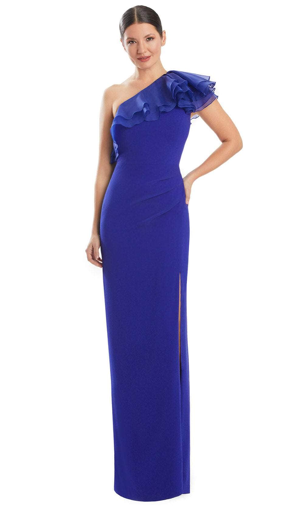 Alexander by Daymor 1982S24 - Asymmetrical Neck Column Silhouette Gown Prom Dresses 4 /  Sapphire