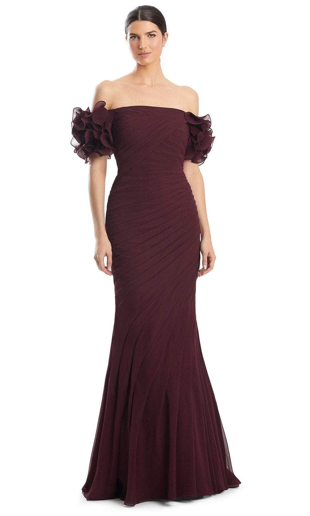 Alexander by Daymor 1992S24 - Fitted Ruffle Detailed Dress Prom Dresses 4 /  Merlot