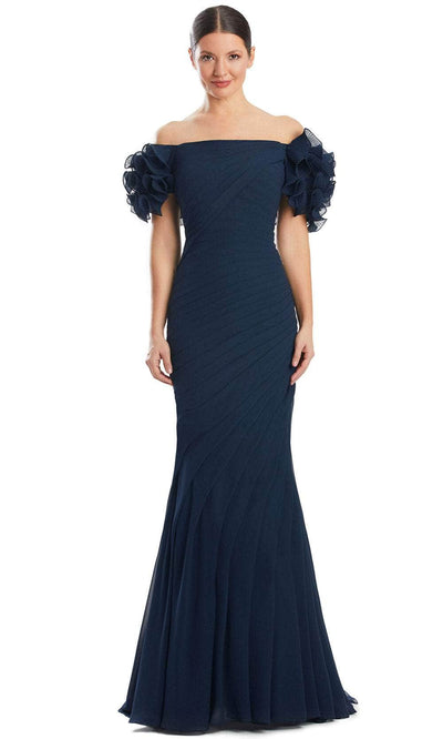Alexander by Daymor 1992S24 - Fitted Ruffle Detailed Dress Prom Dresses 4 /  Navy