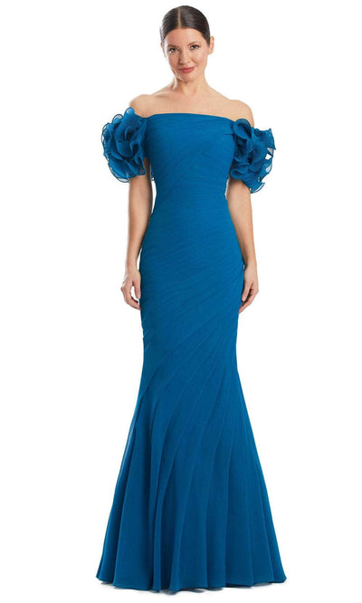 Alexander by Daymor 1992S24 - Fitted Ruffle Detailed Dress Prom Dresses 4 /  Peacock