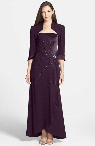 Alexander by Daymor - 2006 Brooch Accent Sleeveless Long Gown with Bolero Mother of the Bride Dresses 2 / Aubergine
