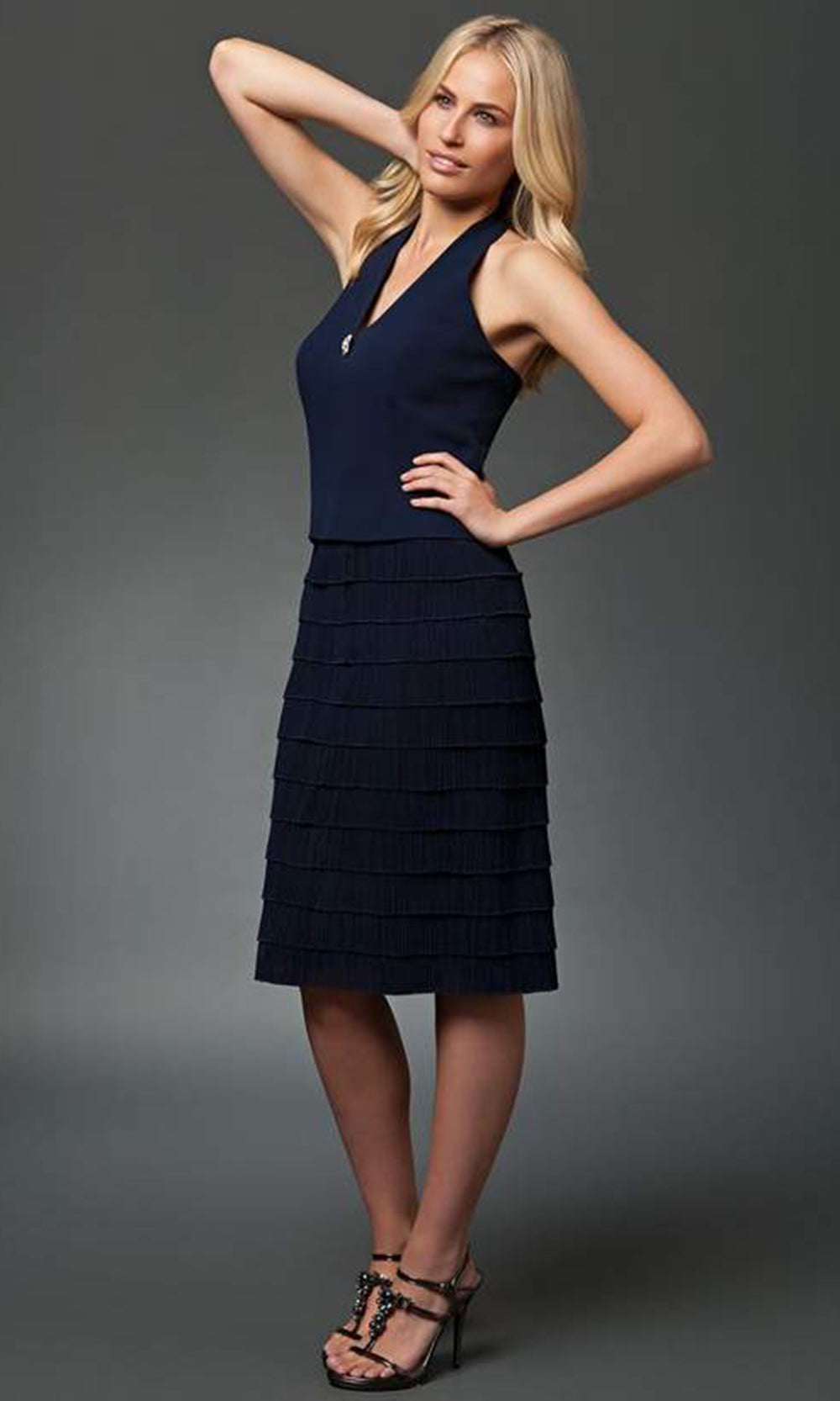 Alexander by Daymor - 2033 Two-Piece Dress Suit with Tiered Skirt In Blue