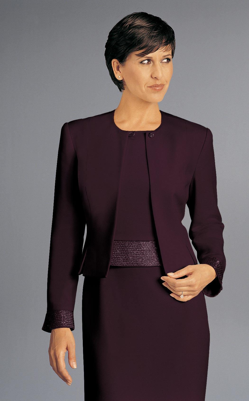 Alexander by Daymor - 2109 Formal Sheath Dress with Long Sleeve Blazer Mother of the Bride Dresses 2 / Violet