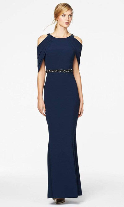 Alexander by Daymor - 350 Cold Shoulder Beaded Waist Sheath Gown Mother of the Bride Dresses 2 / Midnite