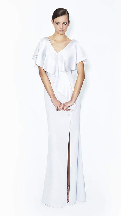 Alexander by Daymor 559 Cape V-Neck Flounce Gown CCSALE 20 / Pearl