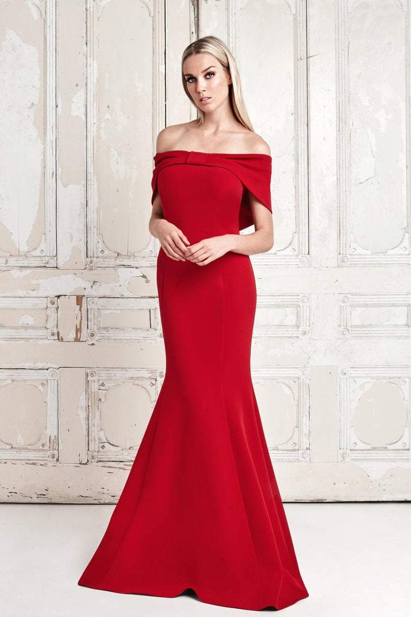 Alexander by Daymor - 767 Draping Ribbon Paneled Off Shoulder Gown Mother of the Bride Dresses 2 / Red