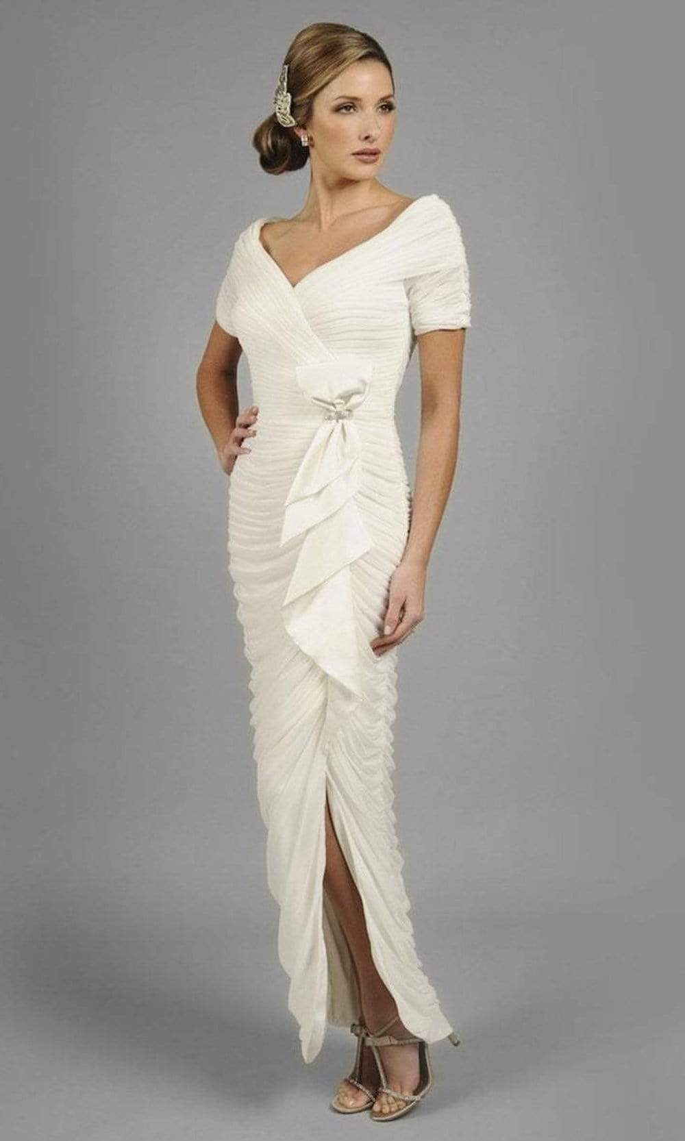 Daymor Couture - Shirred Off Shoulder Long Gown 8031 in White