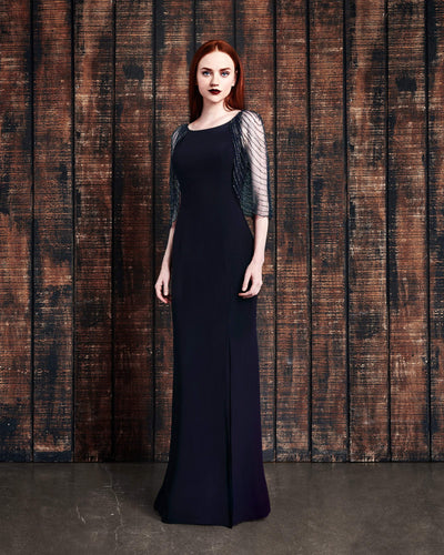 Alexander by Daymor - 861 Embellished Cape Fitted Evening Dress Mother of the Bride Dresses 2 / Midnite