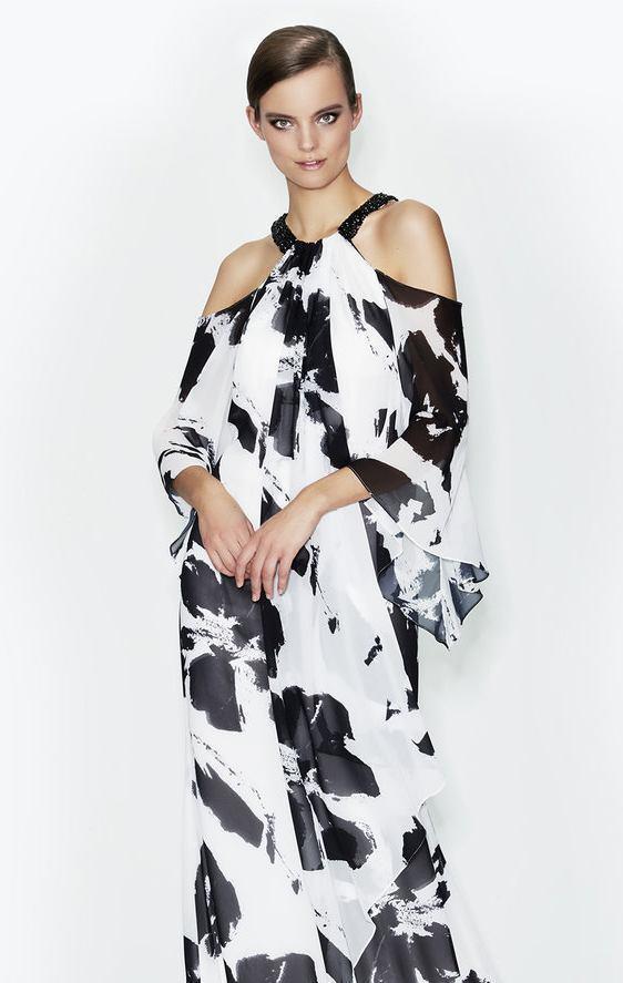 Alexander by Daymor Contrasting Cold Shoulder Floral Dress 580 - 1 pc Black/White In Size 8 Available CCSALE 8 / Black/White