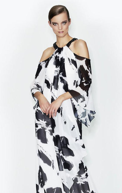 Alexander by Daymor Contrasting Cold Shoulder Floral Dress 580 - 1 pc Black/White In Size 8 Available CCSALE 8 / Black/White