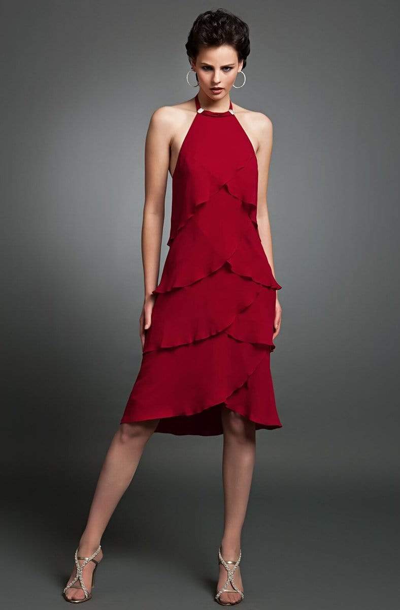 Alexander by Daymor - Halter Neck Layered Sheath Dress 9010 Mother of the Bride Dresses 2 / Cranberry