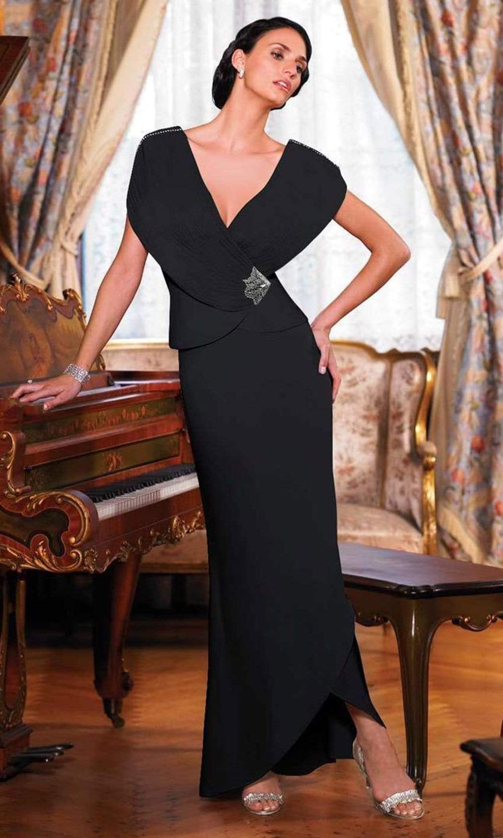 Alexander by Daymor - Plunging V-neck Sheath Dress 5001 Mother of the Bride Dresses 2 / Black