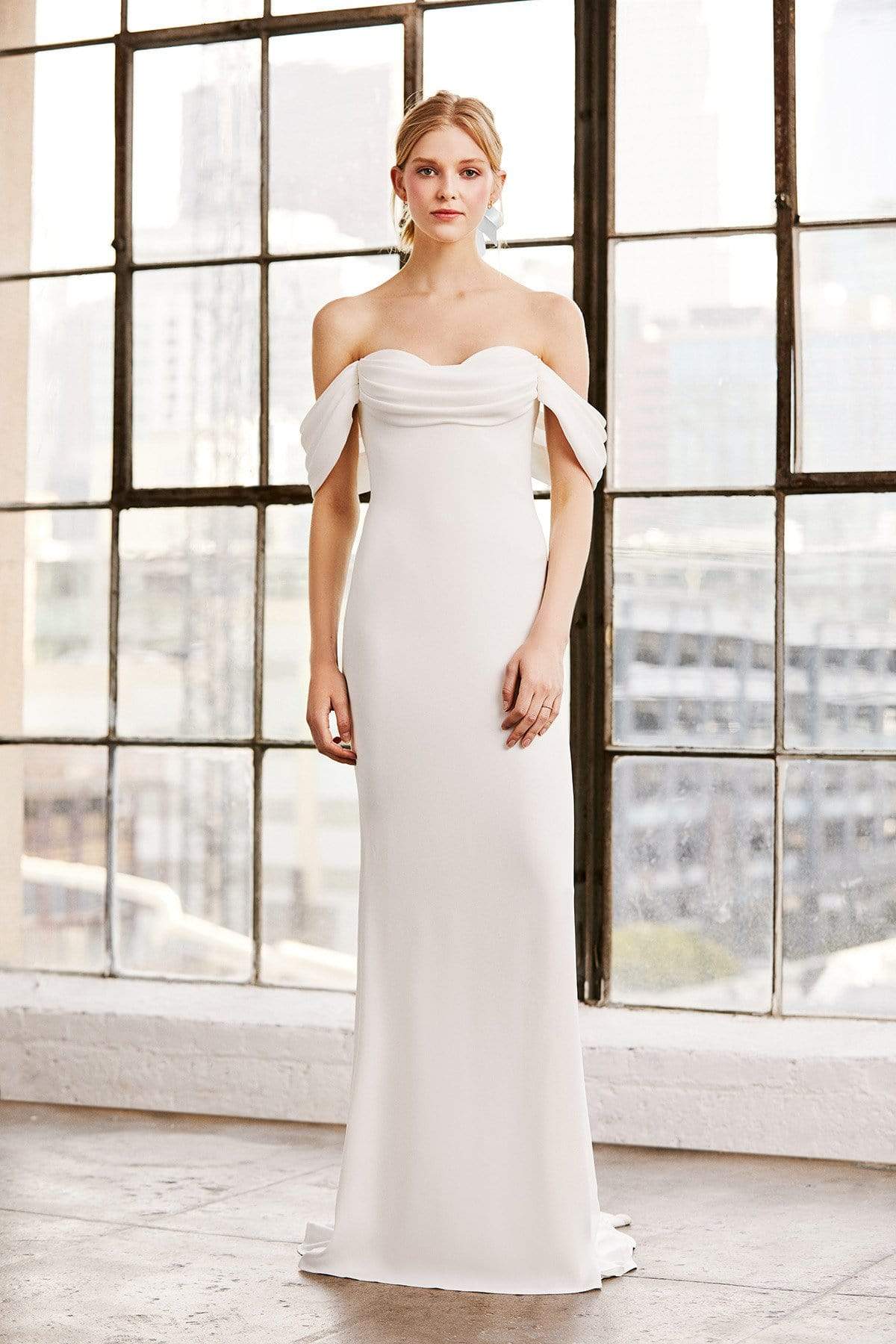 Tadashi Shoji - Amishta Off-The-Shoulder Crepe Gown Wedding Dresses