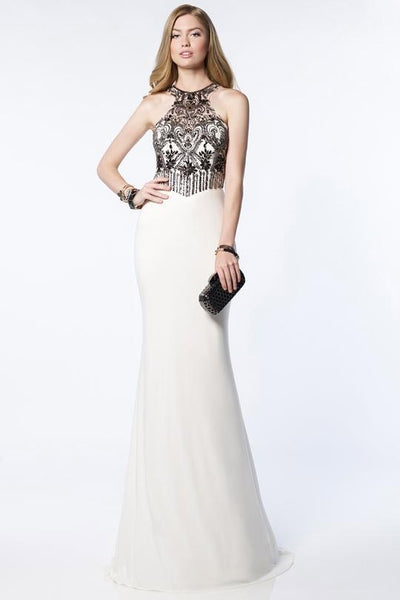 Alyce Paris - 1153 Contrast Beaded Illusion Halter Mermaid Gown In White