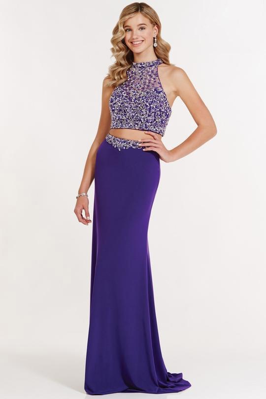 Alyce Paris - 1160 Beaded Illusion Halter Two-Piece Gown In Purple