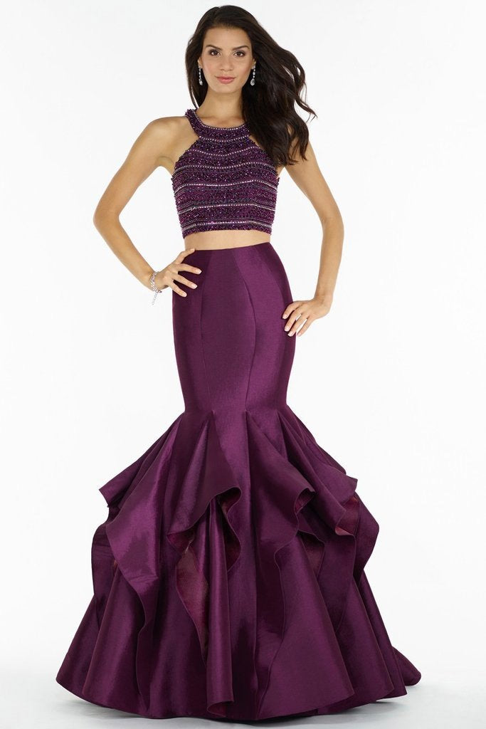 Alyce Paris - 1186 Two-Piece Beaded Halter Taffeta Mermaid Gown In Purple