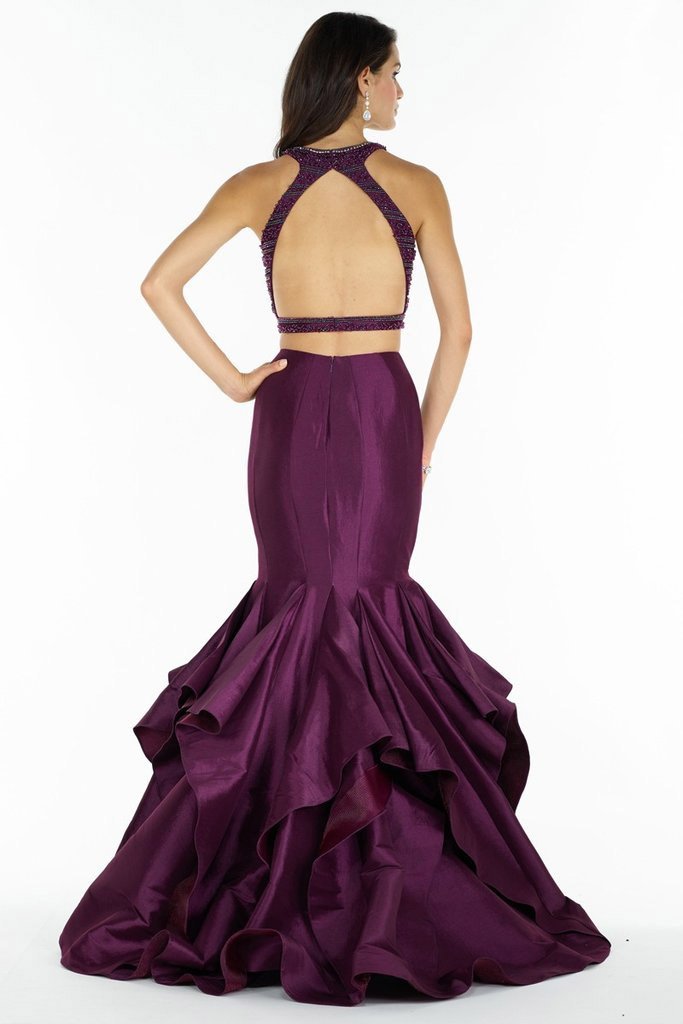 Alyce Paris - 1186 Two-Piece Beaded Halter Taffeta Mermaid Gown In Purple