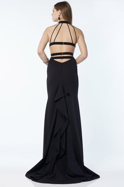 Alyce Paris - 1204 High Halter Neck Strappy Midriff Long Gown In Black
