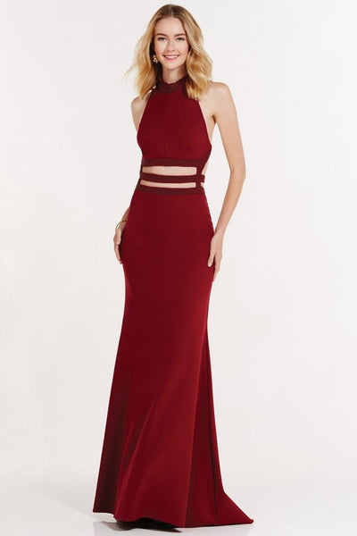 Alyce Paris - 1204 High Halter Neck Strappy Midriff Long Gown In Red