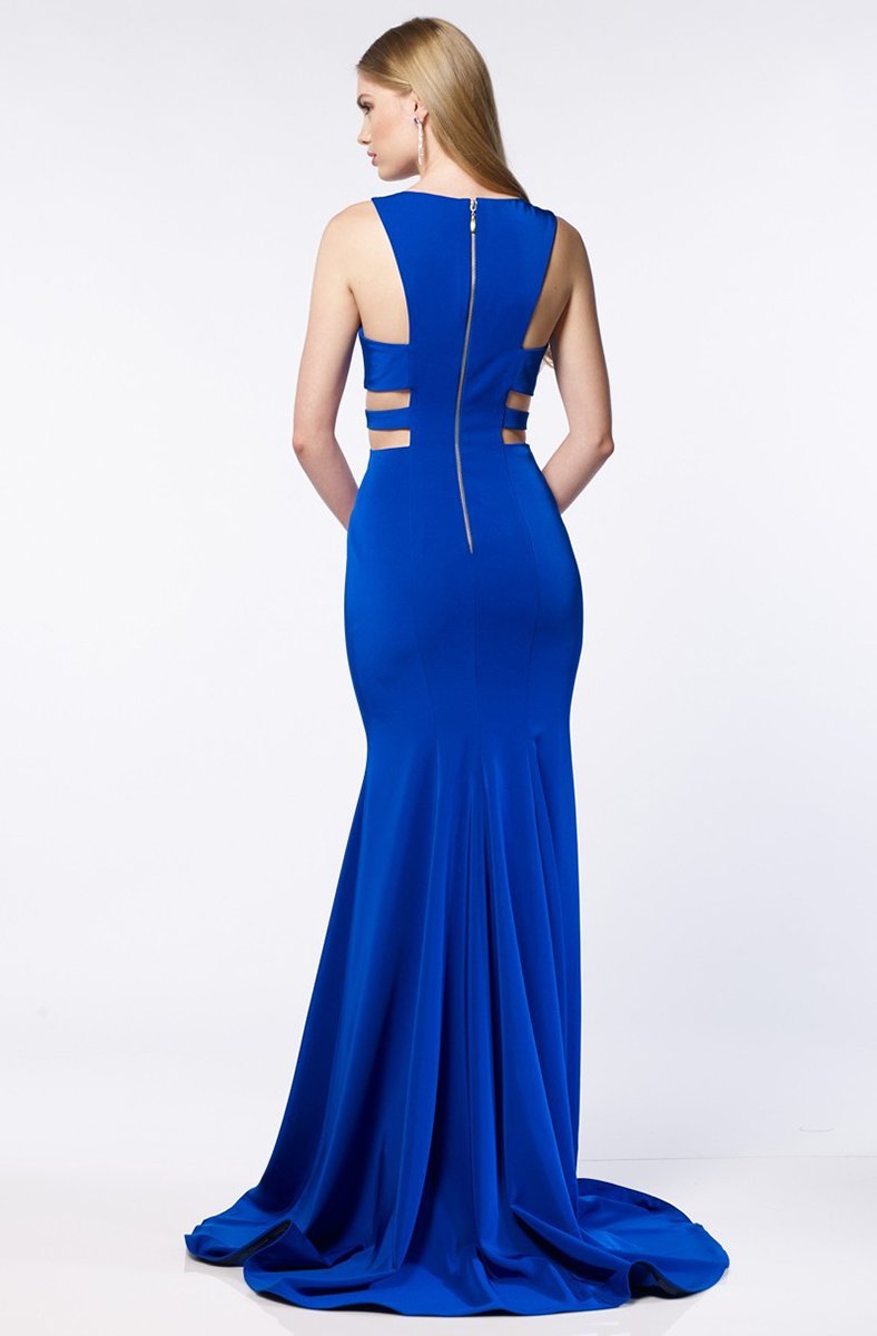 Alyce Paris Prom Collection - Long Trumpet Gown with Side Cut Outs 8006 In Blue