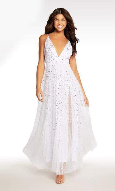 Alyce Paris - 116SC Deep V-Neckline Star Burst Tulle A-Line Evening Dress In White