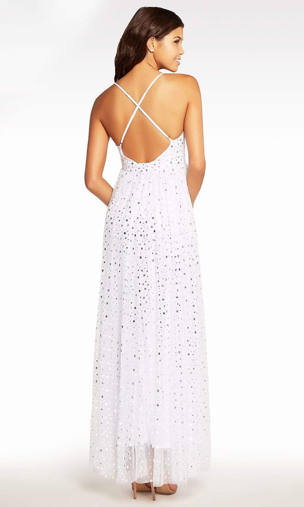 Alyce Paris - 116SC Deep V-Neckline Star Burst Tulle A-Line Evening Dress In White