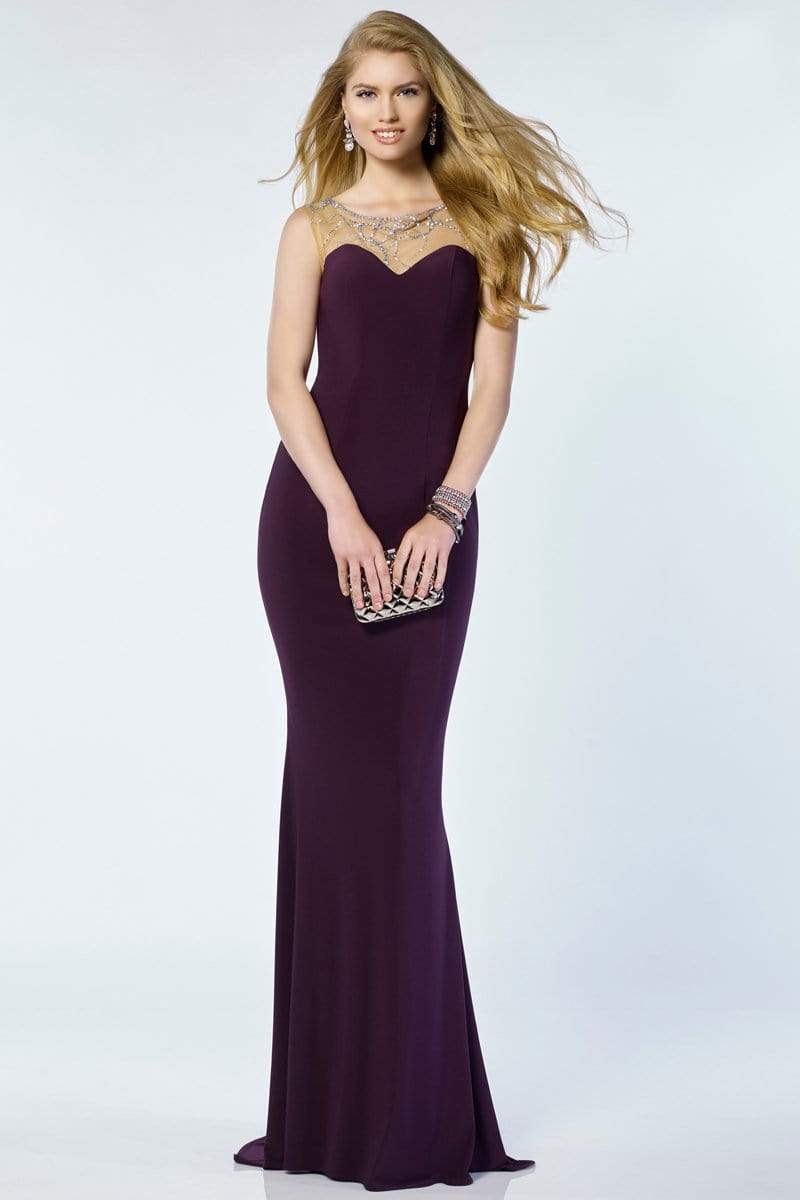 Alyce Paris - 1217 Jewel-Sprinkled Illusion Back Long Gown Evening Dresses 000 / Aubergine-Latte