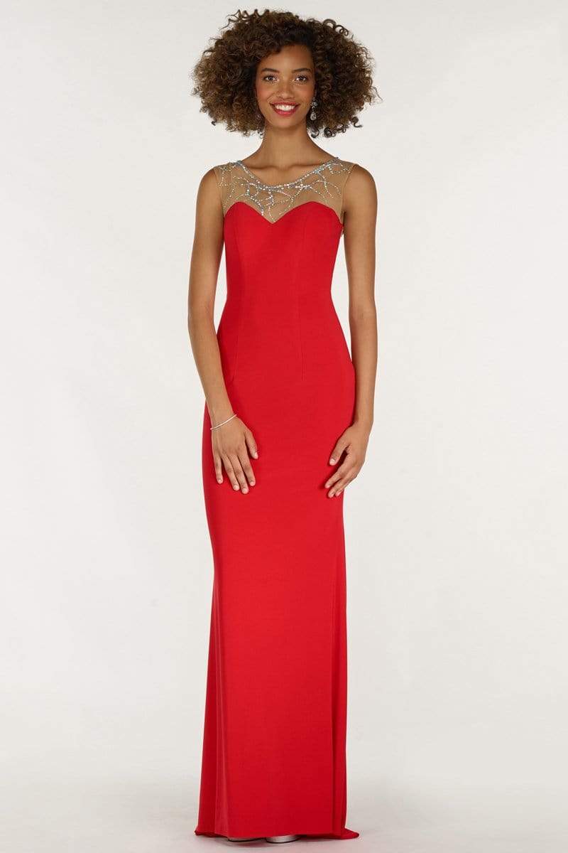 Alyce Paris - 1217 Jewel-Sprinkled Illusion Back Long Gown Evening Dresses 000 / Red-Latte