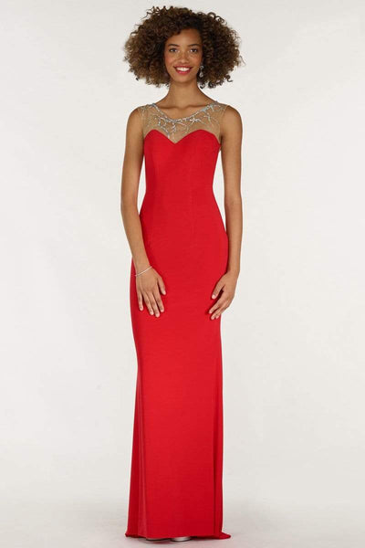 Alyce Paris - 1217 Jewel-Sprinkled Illusion Back Long Gown Evening Dresses 000 / Red-Latte