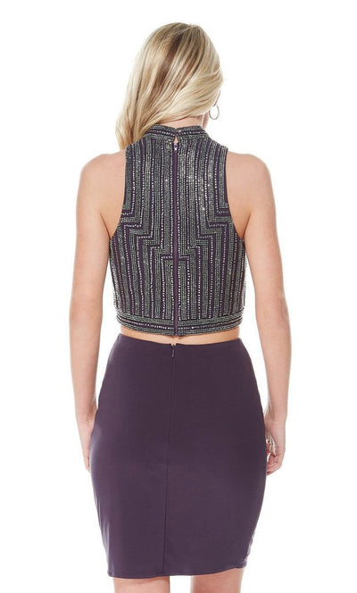 Alyce Paris - 1341 Geometric Beaded Two-Piece Short Dress In Gray and Purple