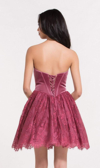 Alyce Paris - 2633 Strapless Corset Boned Velvet Bodice Dress in Pink