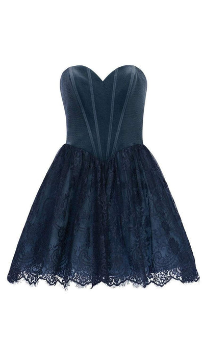 Alyce Paris - 2633 Strapless Corset Boned Velvet Bodice Dress in Blue and Gray