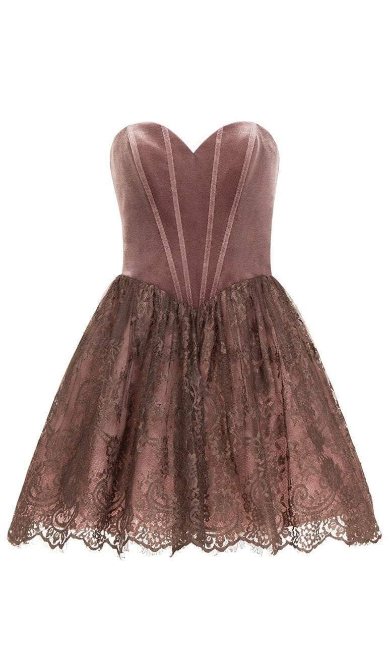 Alyce Paris - 2633 Strapless Corset Boned Velvet Bodice Dress in Pink