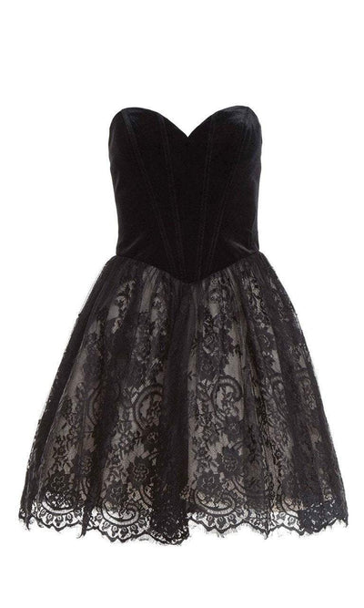 Alyce Paris - 2633 Strapless Corset Boned Velvet Bodice Dress in Black and Neutral