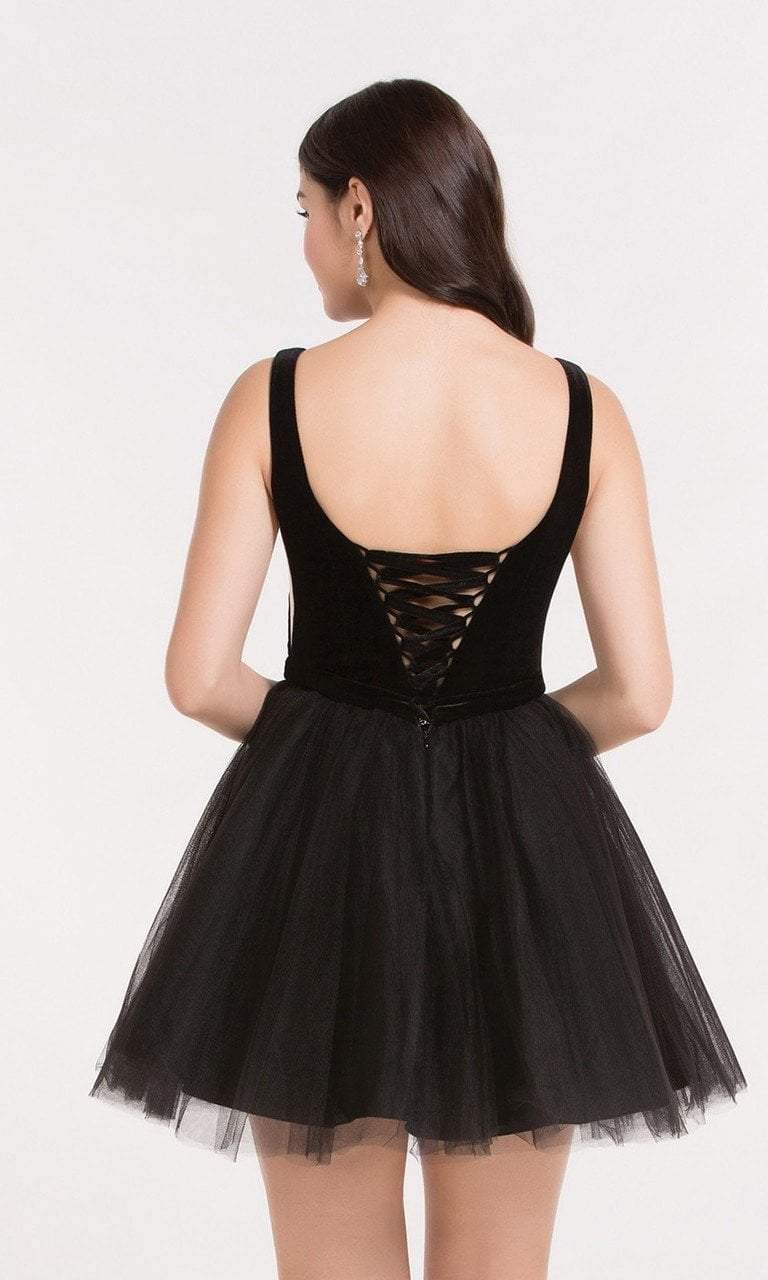 Alyce Paris - 2639 Sheer Cutout Fitted Bateau Cocktail Dress in Black