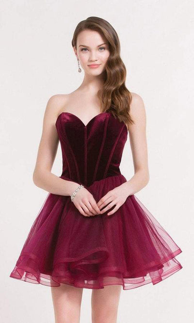 Alyce Paris - 2643 Strapless Velvet Sweetheart Tulle Short A-line Dress In Black and Red