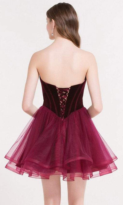 Alyce Paris - 2643 Strapless Velvet Sweetheart Tulle Short A-line Dress In Black and Red