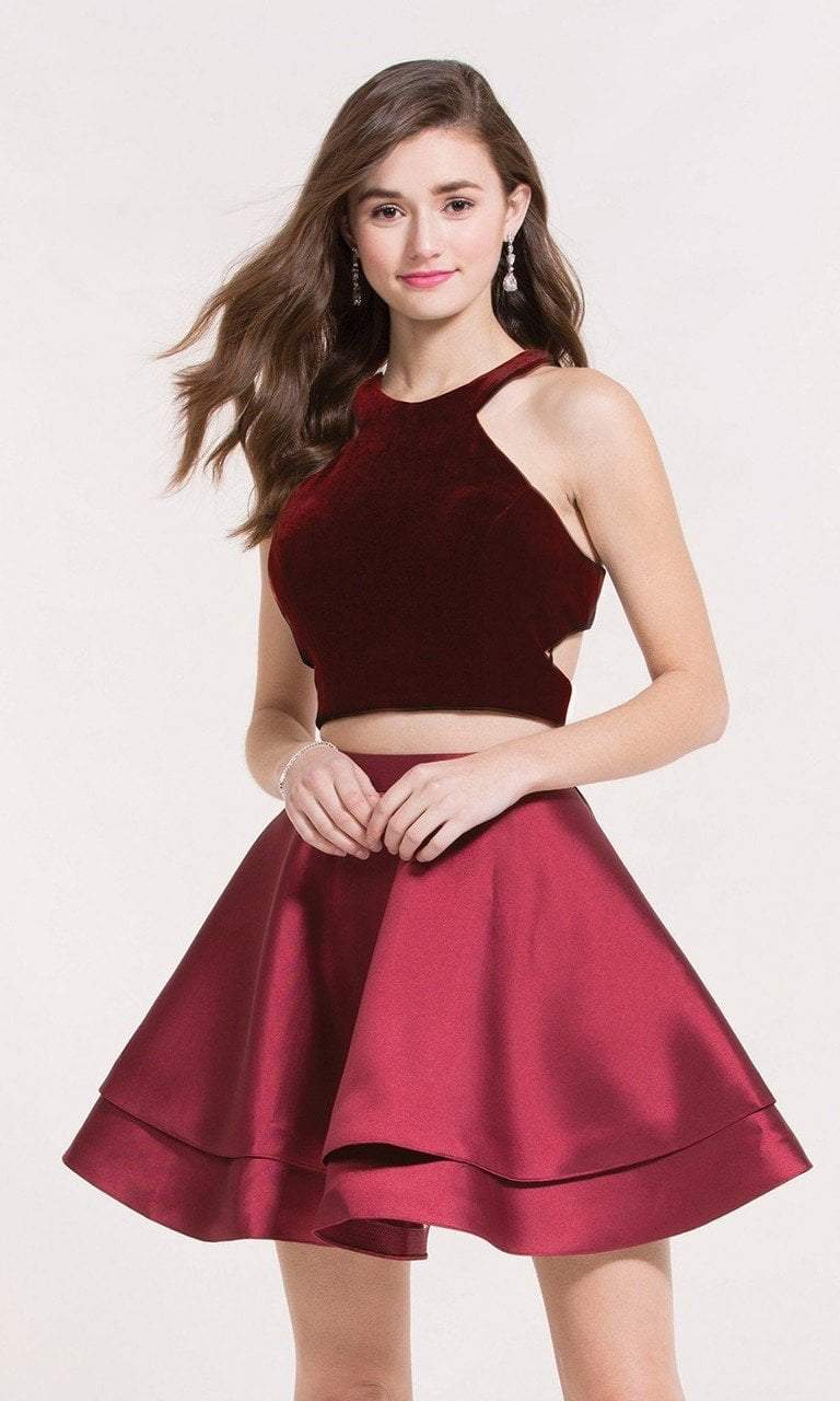 Alyce Paris - Two Piece Velvet Bodice Halter Dress 2648 in Red