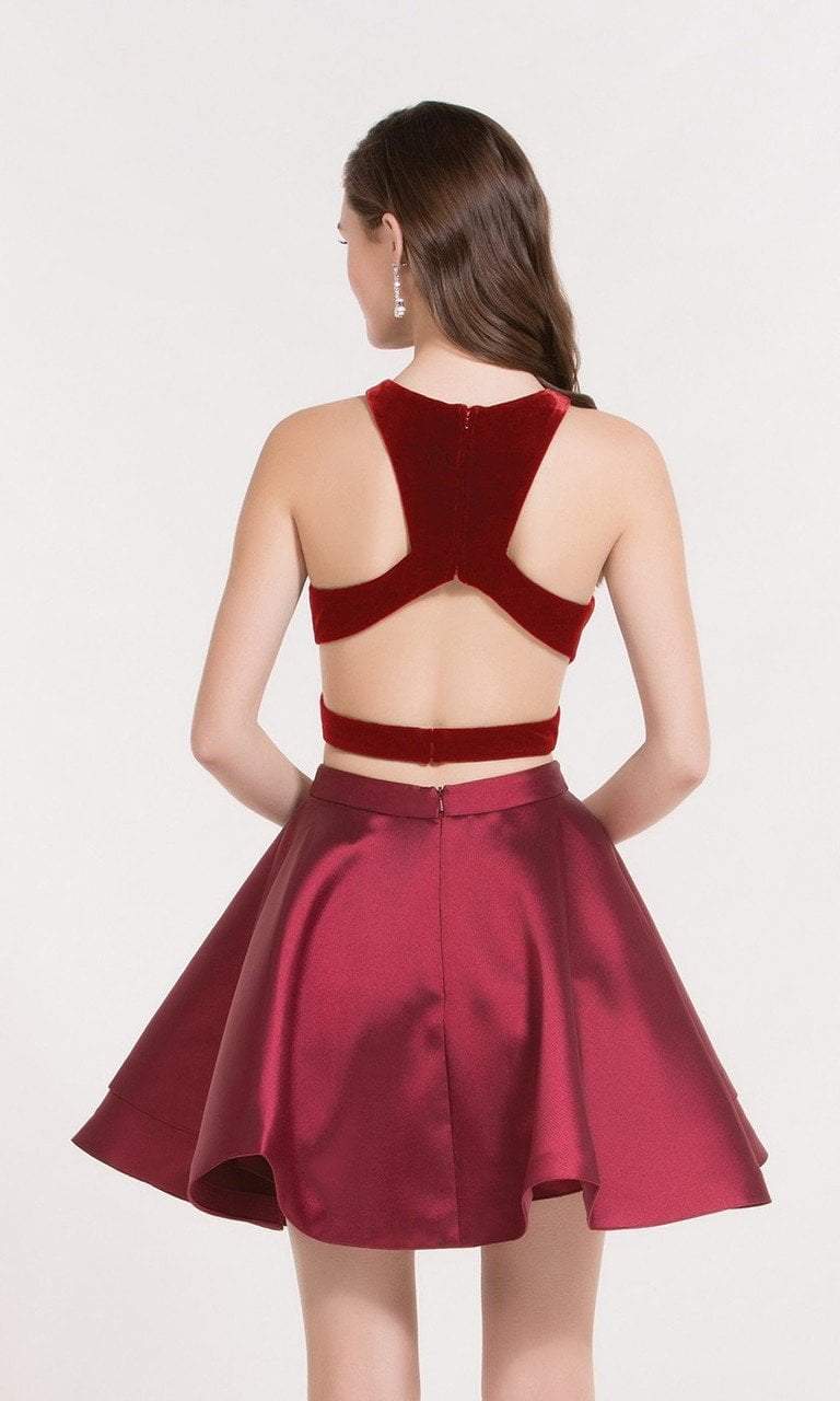 Alyce Paris - Two Piece Velvet Bodice Halter Dress 2648 in Red