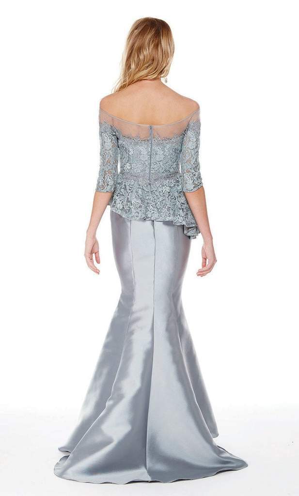 Alyce Paris - 27002 Illusion Off-Shoulder Lace Top Mikado Trumpet Dress - 1 pc Storm Grey in Size 10 Available CCSALE