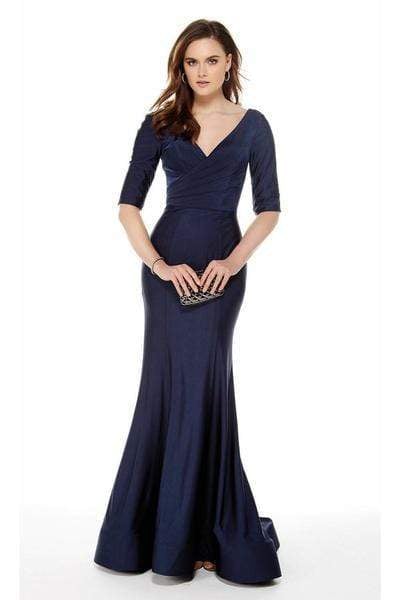 Alyce Paris - 27016 V Neck Half Sleeves Mermaid Evening Dress Evening Dresses 4 / Navy