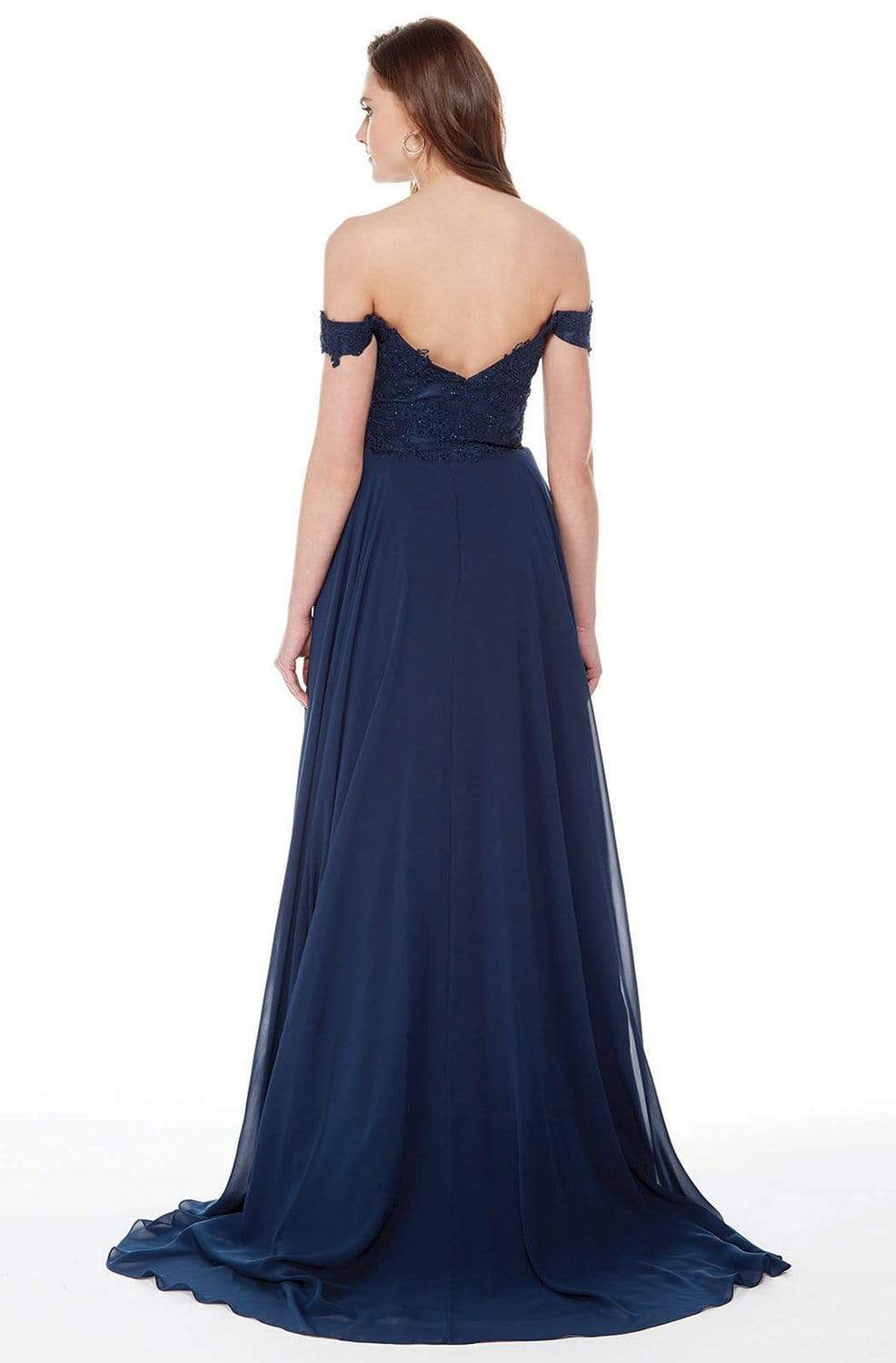 Alyce Paris - Off-Shoulder Pleated Evening Gown 27018 In Blue
