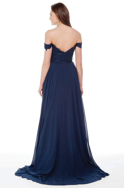 Alyce Paris - Off-Shoulder Pleated Evening Gown 27018 In Blue