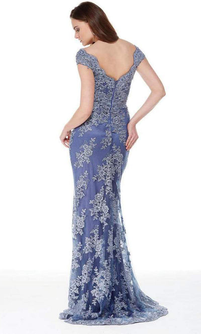 Alyce Paris - 27042 Scalloped Lace Cap Sleeves Evening Gown CCSALE 10 / Periwinkle