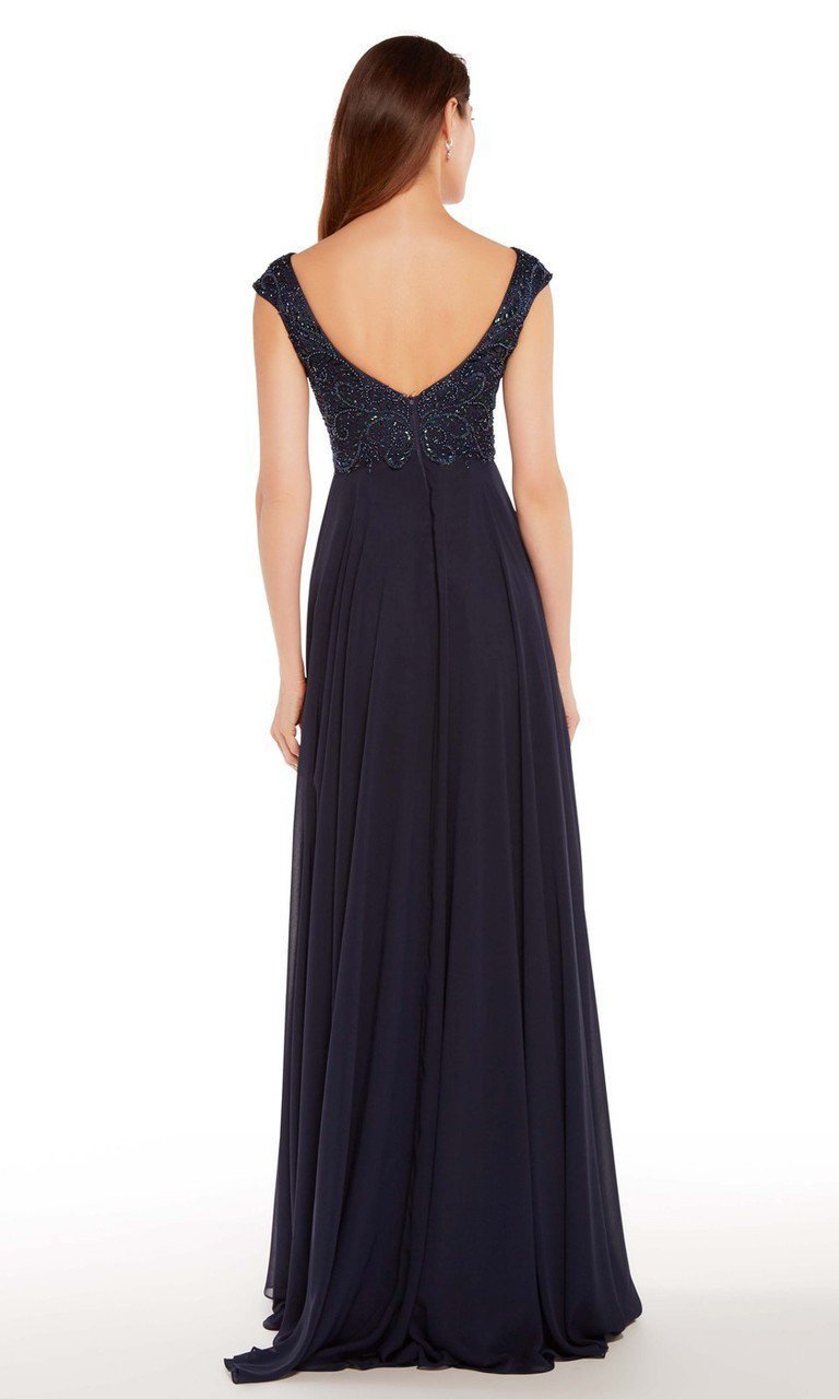 Alyce Paris - Embroidered V-neck Chiffon A-line Dress 27246 in Blue