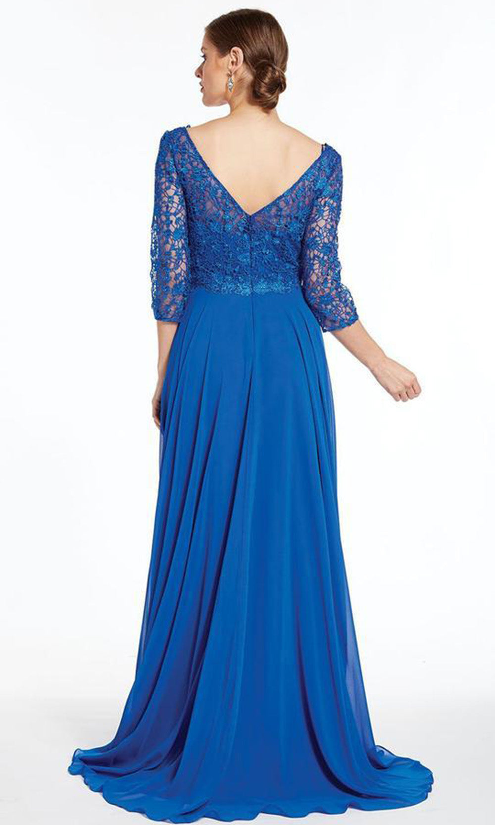 Alyce Paris - 27312 V-Neck and Back Lace Bodice A-Line Chiffon Gown In Blue
